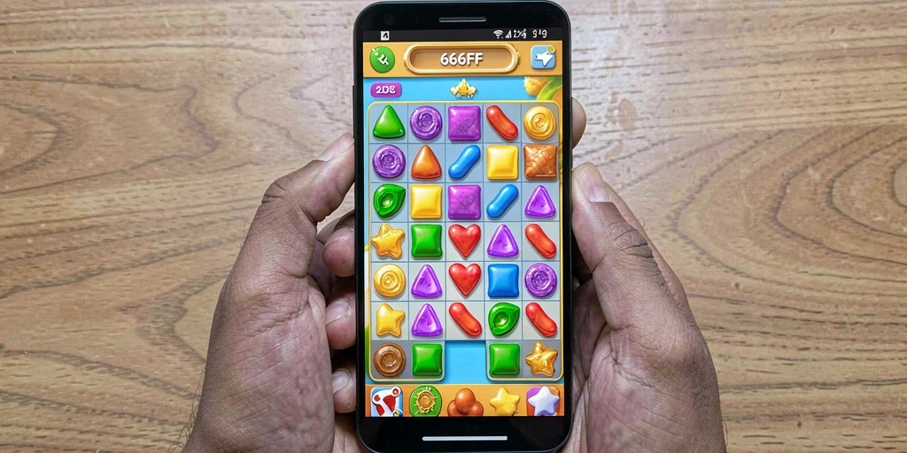 Screenshot gameplay 666FF menunjukkan aksi seru dalam puzzle Match-3.