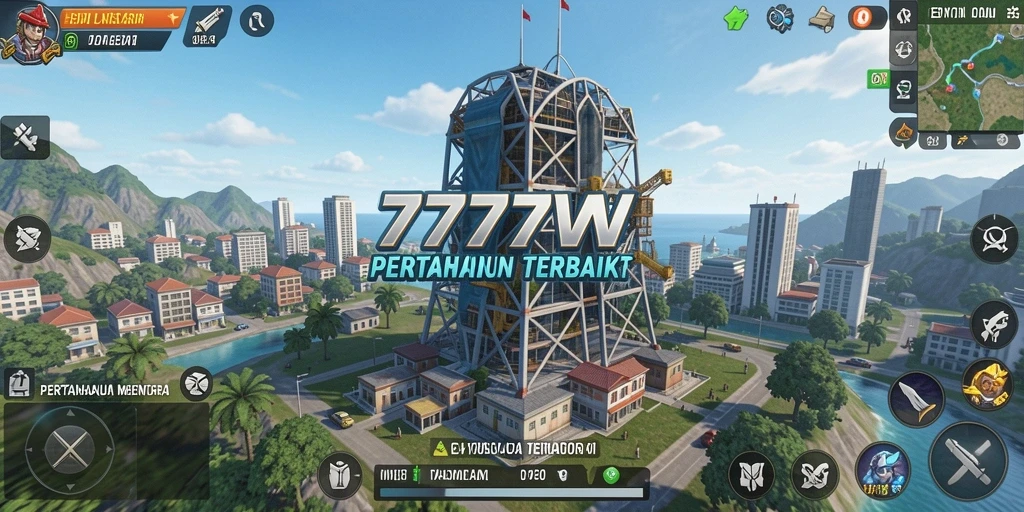 Tampilan gameplay menara pertahanan yang seru di 7777W.