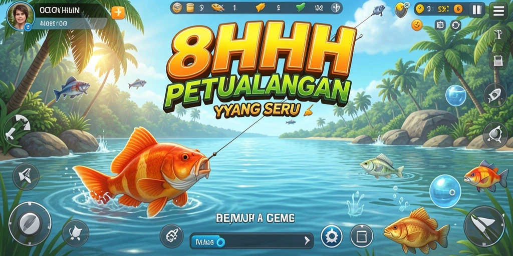 Tampilan screenshot utama 8HHH menampilkan gameplay memancing yang seru.
