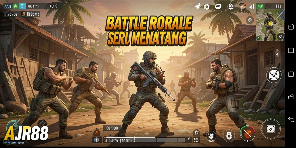 Tangkapan layar gameplay <strong>AJR88</strong> menampilkan aksi intens di medan perang Battle Royale.