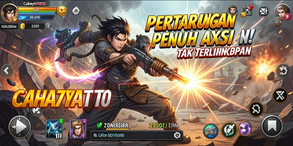 Screenshot CAHAYATOTO menampilkan aksi pertarungan yang intens dan karakter yang menonjol.