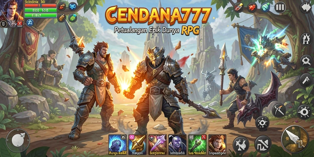 Tampilan gameplay CENDANA777 dengan pertarungan seru dalam dunia RPG.