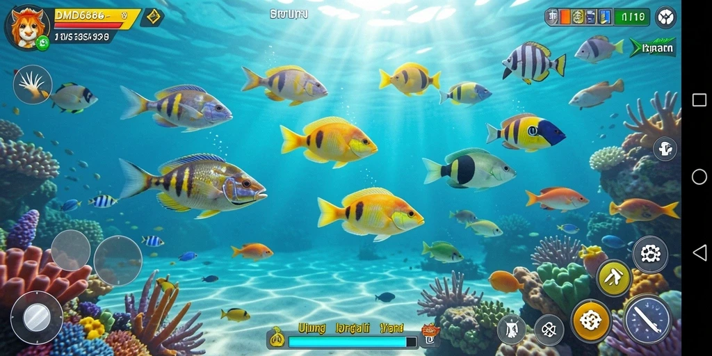 Gameplay seru DMD686 saat menembak ikan berwarna-warni.