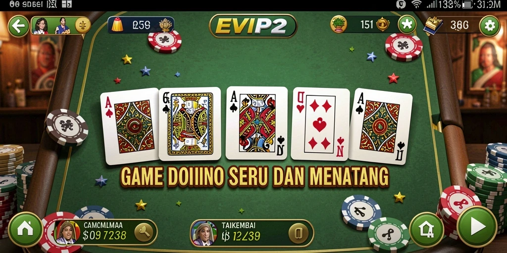 Tampilan menarik dari EVIP2 dengan gameplay Domino yang seru.