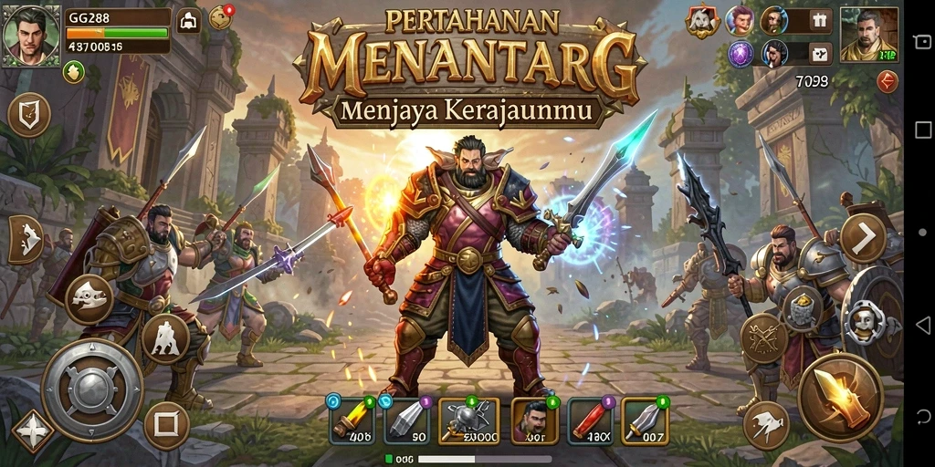 Screenshot utama dari gameplay GG288 menampilkan aksi Tower Defense yang seru.