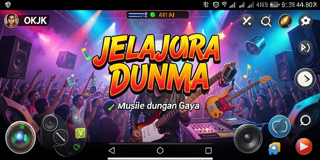 Tampilan gameplay OKJK menampilkan pengalaman interaktif musik yang seru.