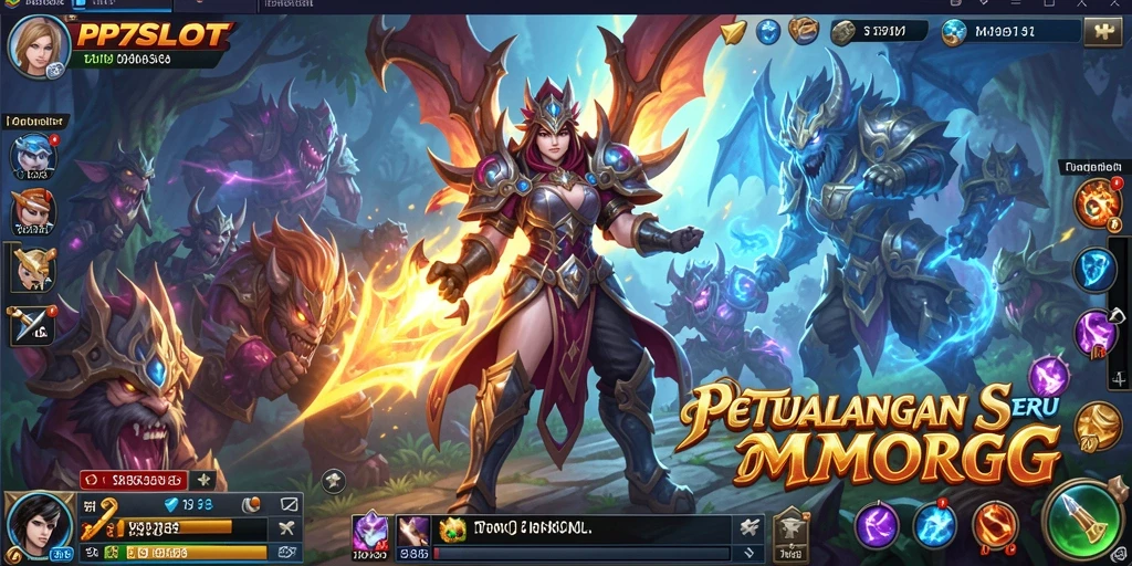 Tampilan layar utama PP7SLOT menampilkan karakter petualang di dunia fantasi.