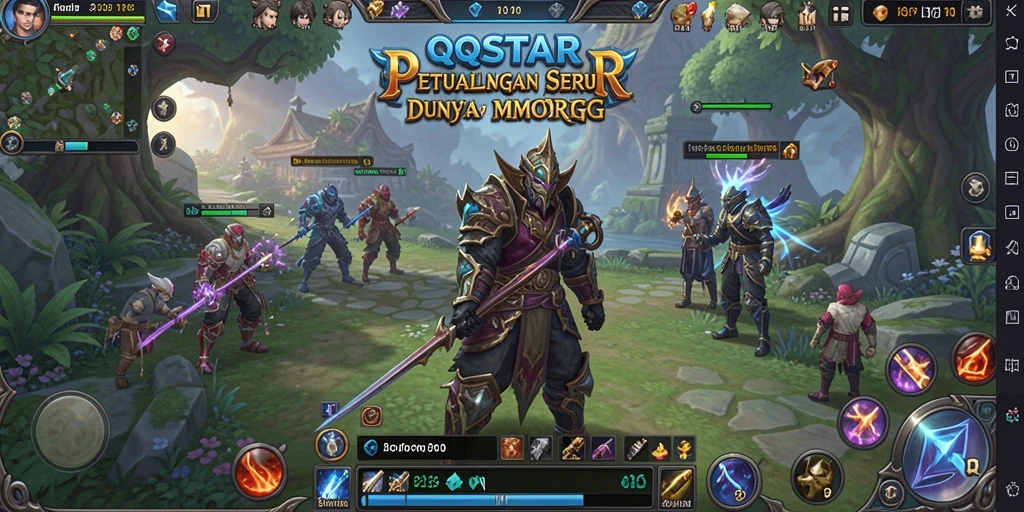 Screenshot gameplay QQSTAR yang menampilkan aksi pertempuran seru dalam MMORPG.