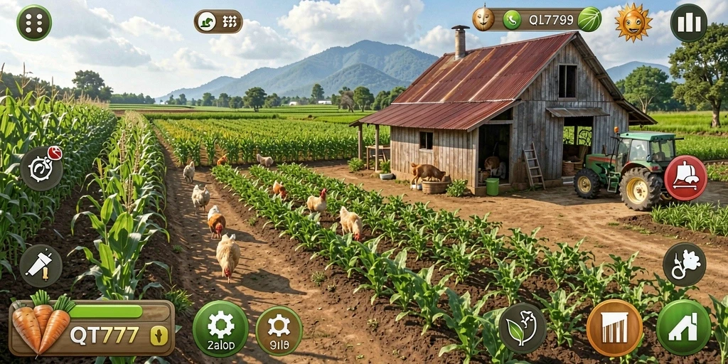 Tampilan gameplay QT777 yang menyenangkan dan menarik di dunia pertanian.