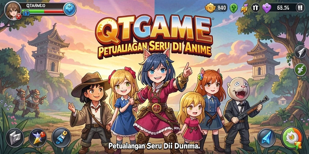 Gameplay QTGAME yang menampilkan aksi seru karakter Anime.