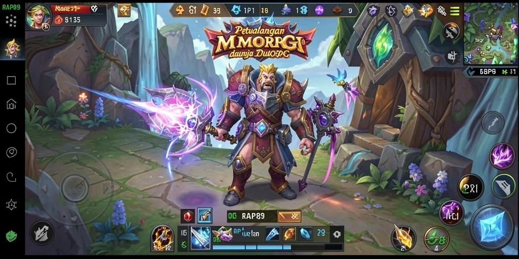 Screenshot gameplay dari RAP89, menunjukkan pertarungan epik di dunia MMORPG.