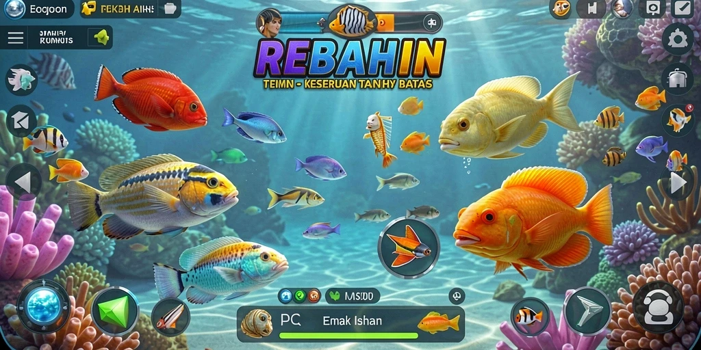 Tampilan gameplay seru dari REBAHIN dengan aksi tembak ikan yang mendebarkan.