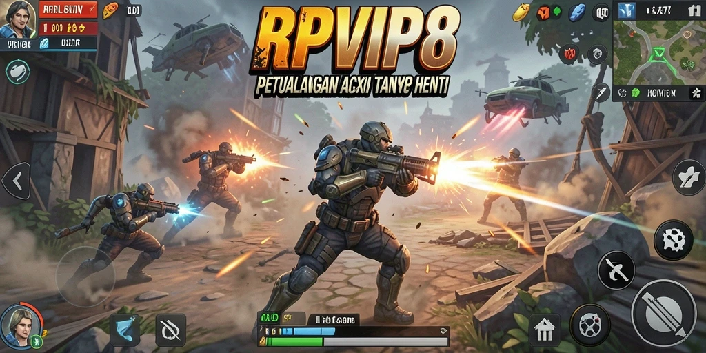 Screenshot gameplay RPVIP8 menampilkan aksi mendebarkan dengan karakter berjuang melawan musuh.