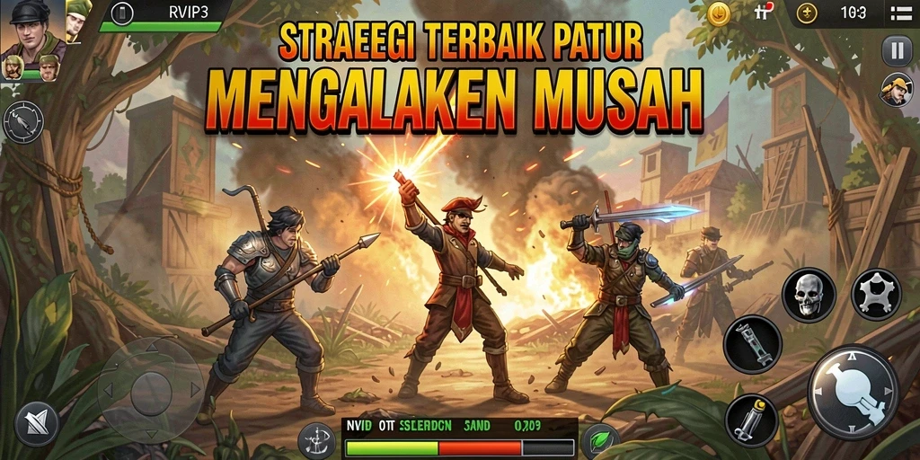 Screenshot game RVIP3 menunjukkan aksi pertempuran strategi yang mendebarkan.