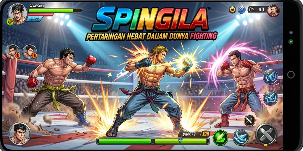 Screenshot gameplay SPINGILA menampilkan aksi pertarungan yang intens.