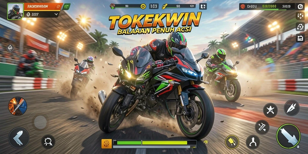 Gambaran gameplay seru dalam balapan motor di TOKEKWIN.